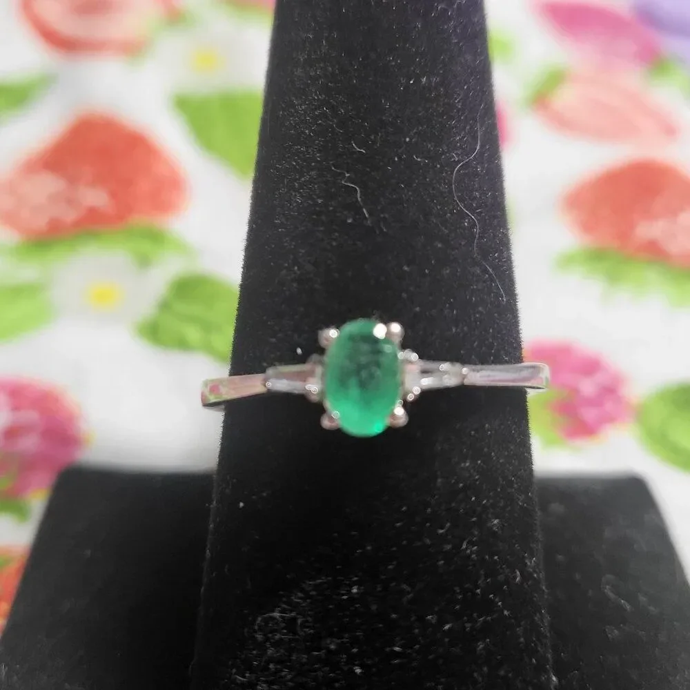Natural Brazilian Emerald & White Topaz Sterling Silver Ring